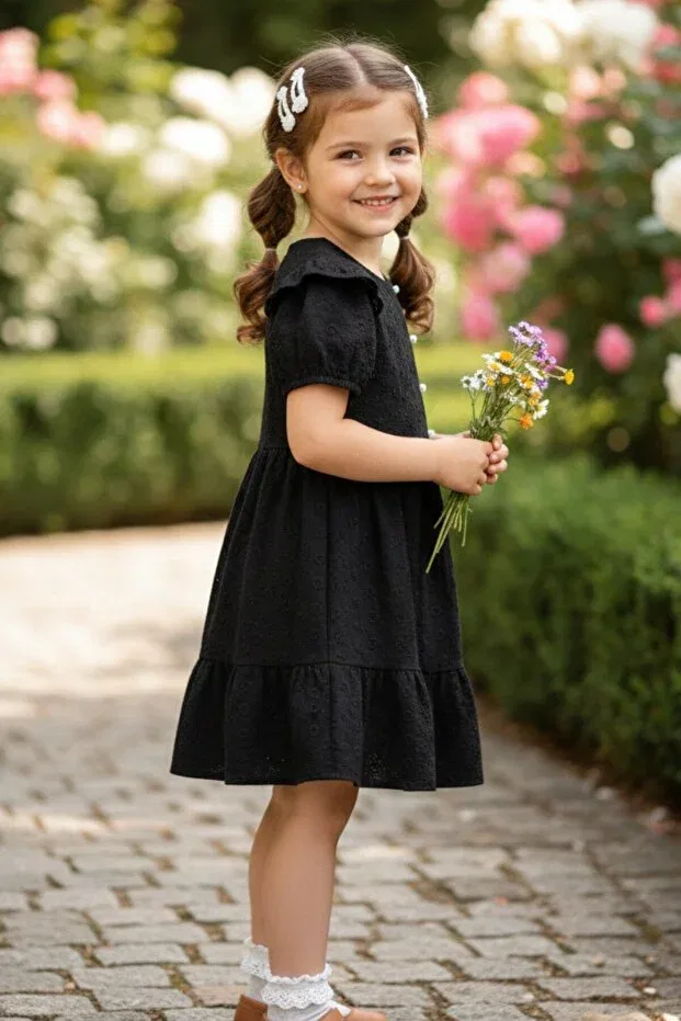 Детское платье для девочек с цветочным принтом My Kids Wear, Black — фото 4