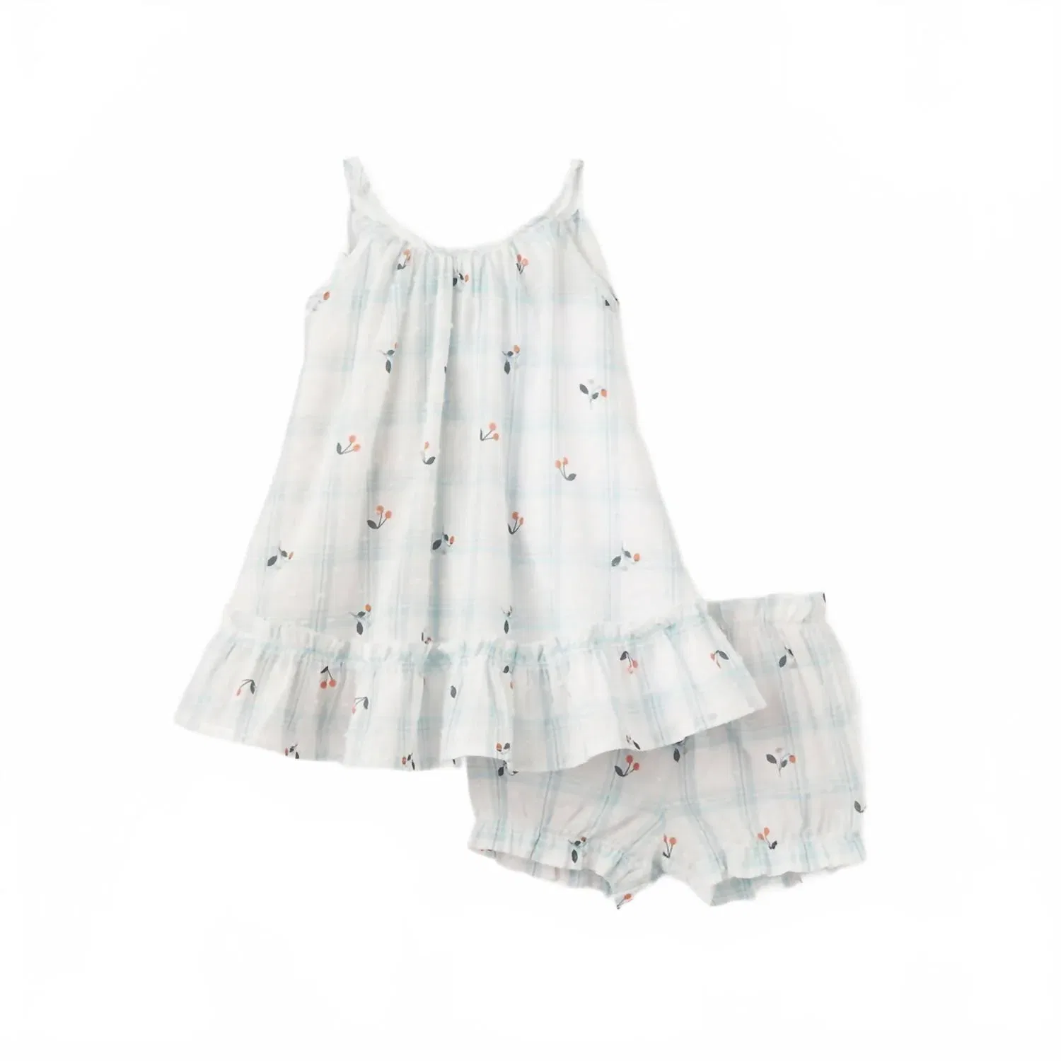 Детское платье-сарафан для девочек с принтом и панталонами Strawberry Picnic Swiss Dot Elegant Baby, Aqua