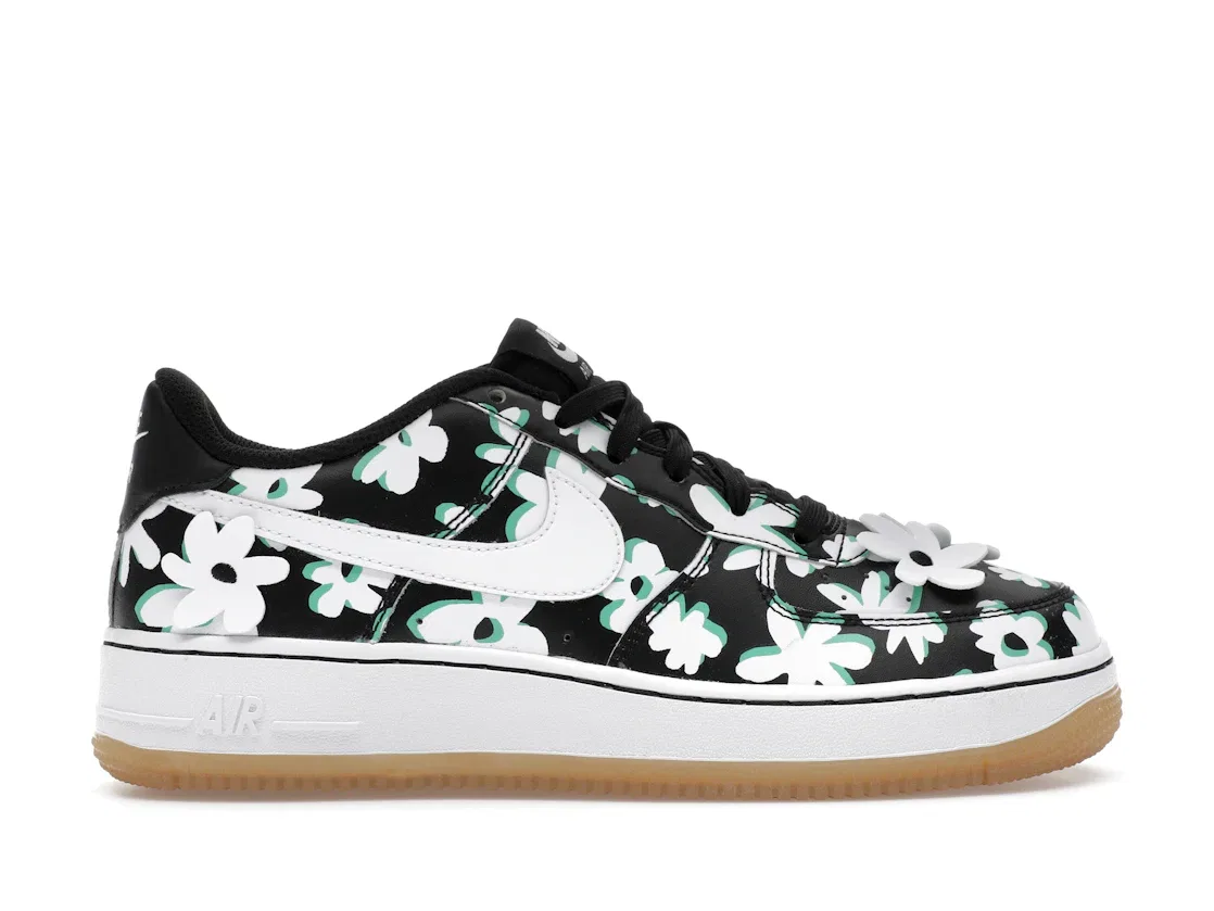 Детские кроссовки с цветочным принтом Nike Air Force 1 Low '07 LV8, Black/Spring Green/Gum Light Brown/White