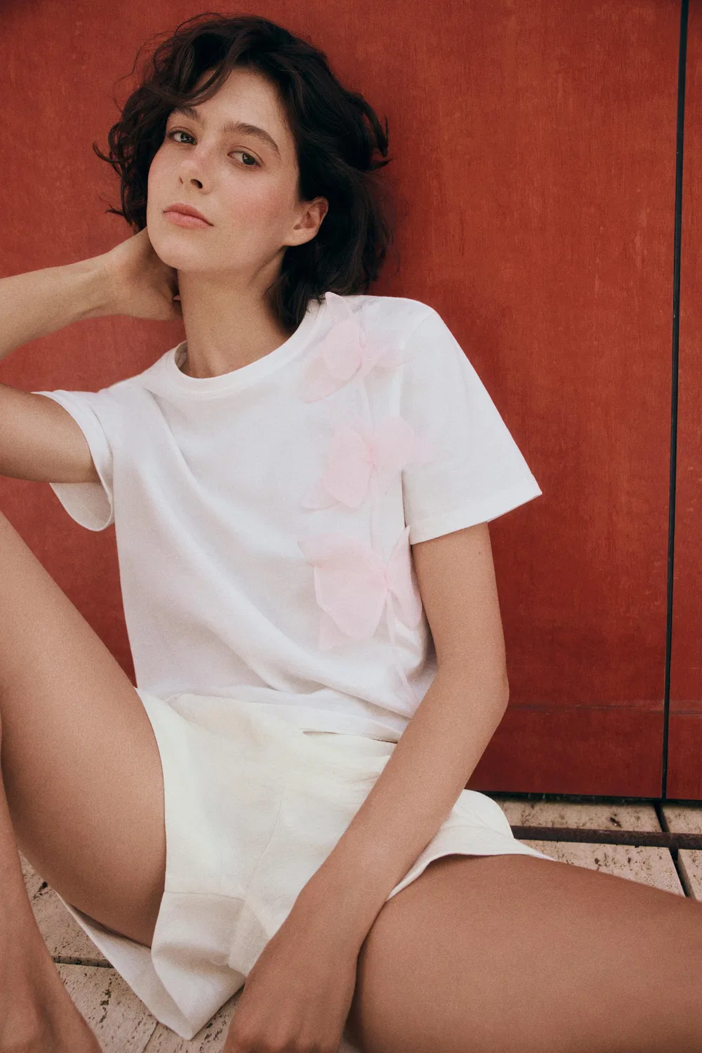 Футболка с цветочным тиснением ZARA, White — фото 4