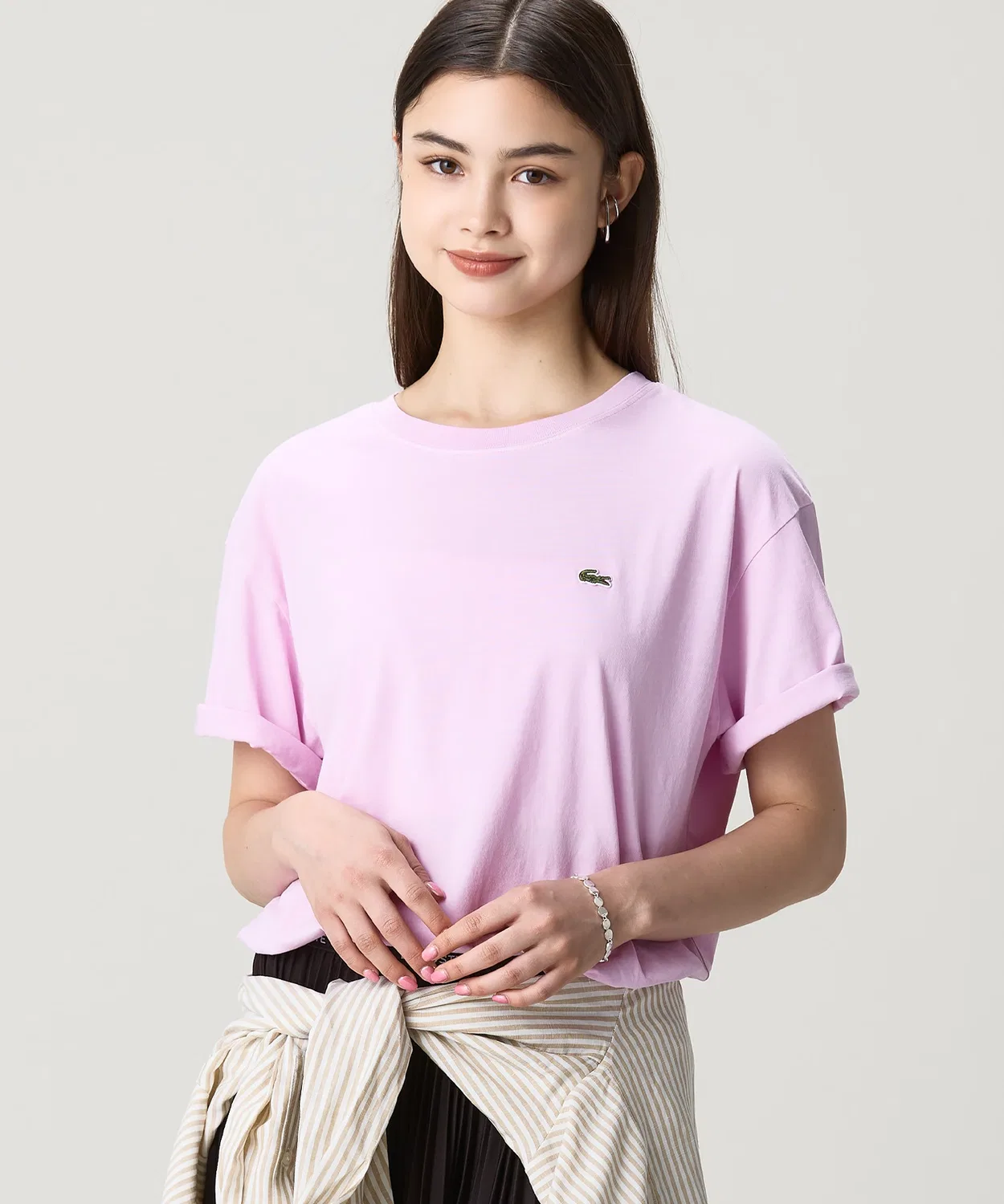 Женская футболка с принтом крокодила, укороченная LACOSTE, Pink