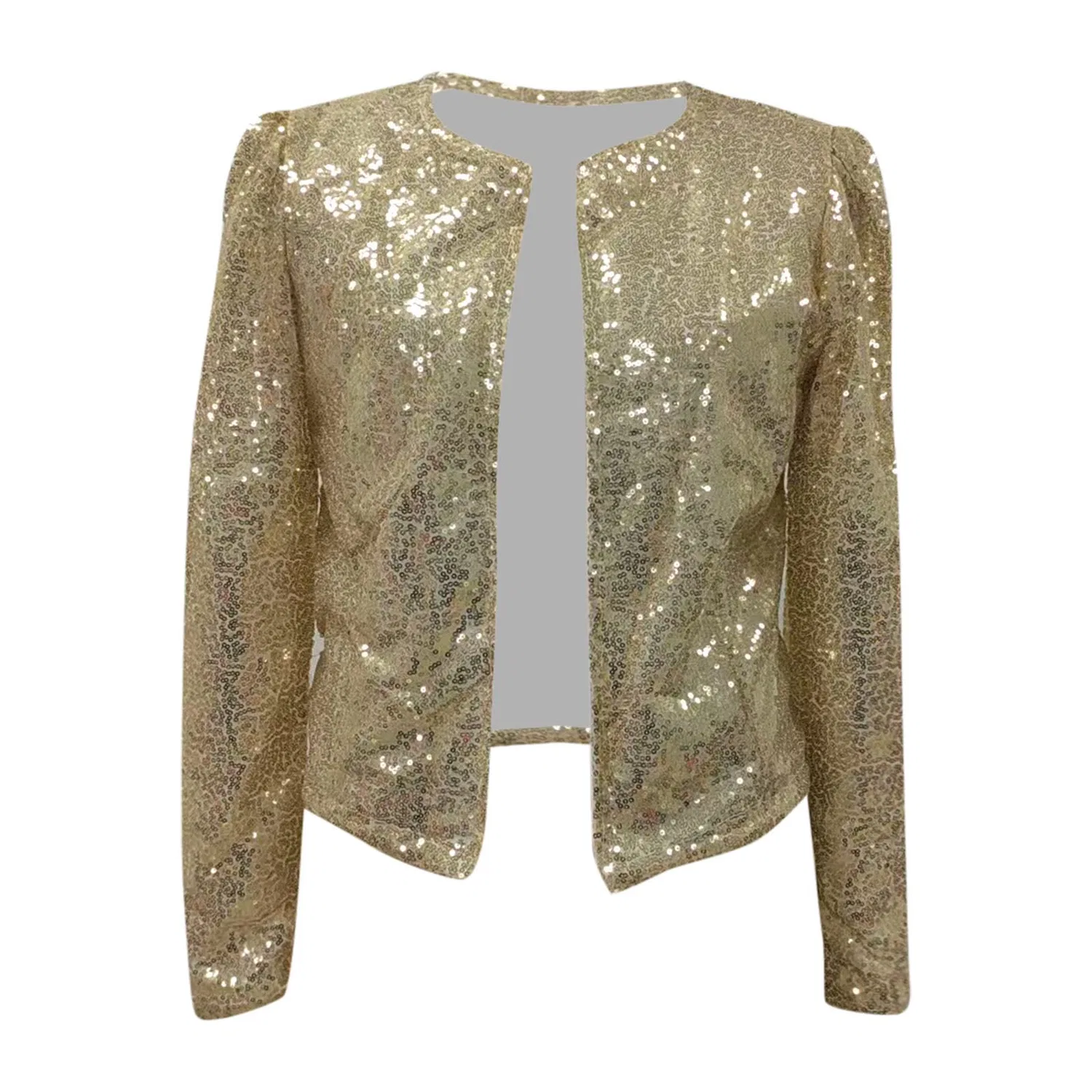 Женский жакет с блестящими пайетками, модель Glittering Sequined Cardigan Jacket, Oro — фото 2
