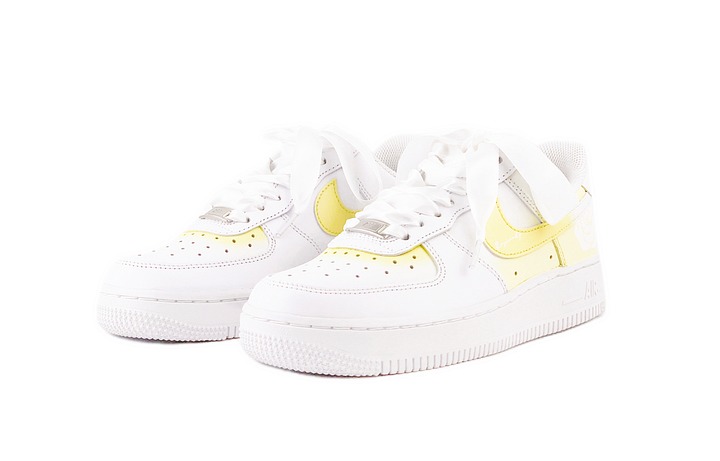 Кастомизированные кроссовки Nike Air Force 1 Skateboarding Shoes Women's Low-top, желтый/белый — фото 3