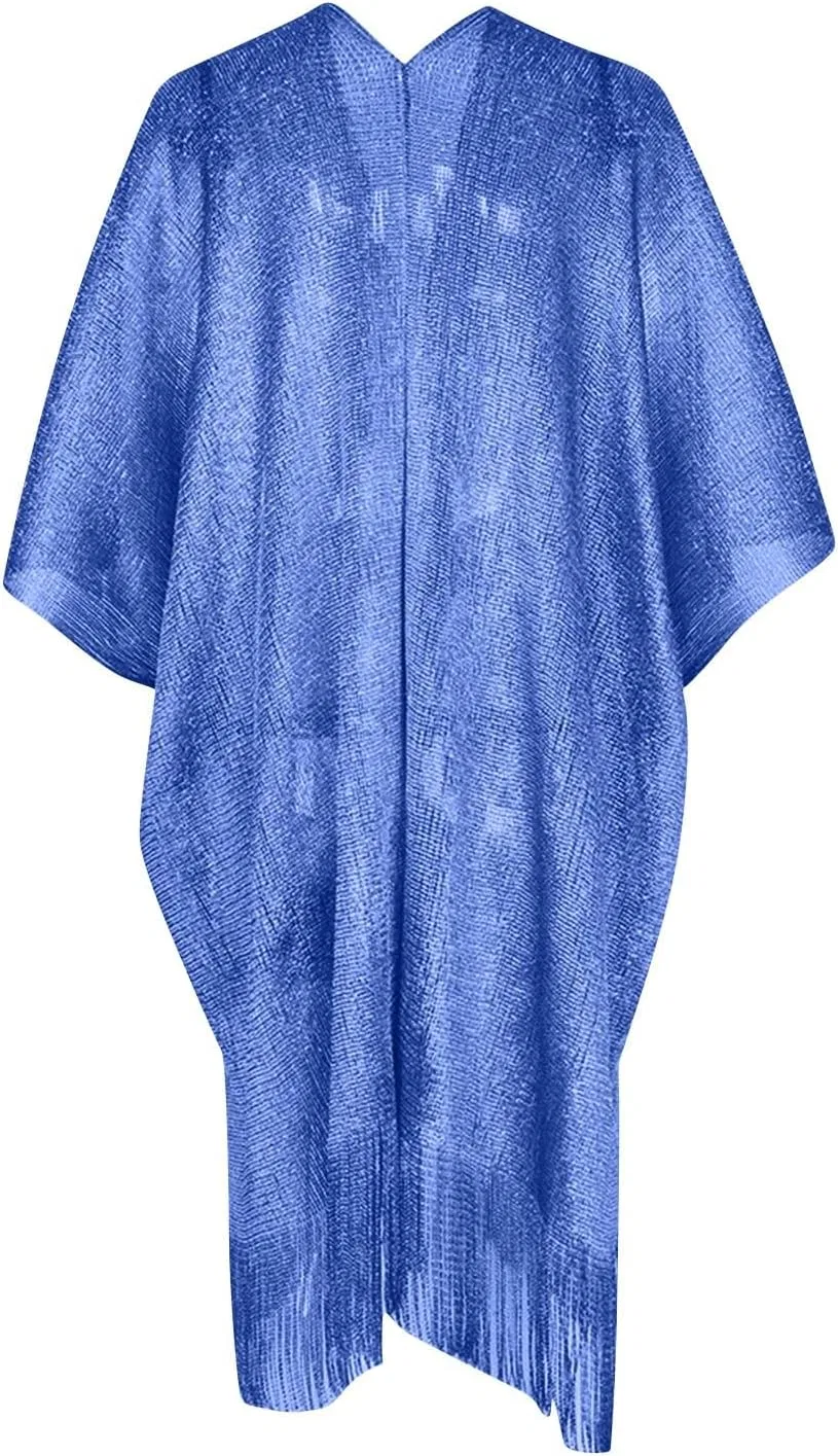Женская пляжная накидка с бахромой Mesh Sheer, Blue — фото 4