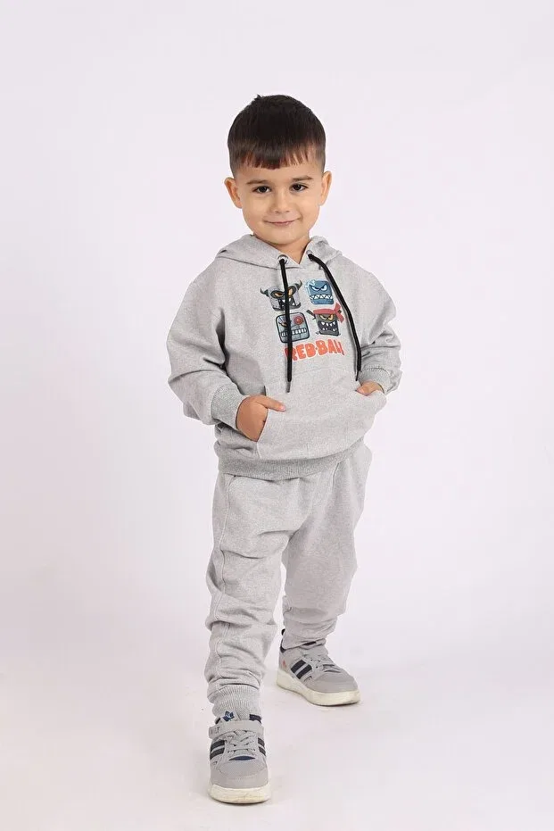 Детский спортивный костюм для девочек с принтом Red Ball 2ip Kangaroo Pocket And Hooded Unisex Children'S Tracksuit Han Elegant, Gray