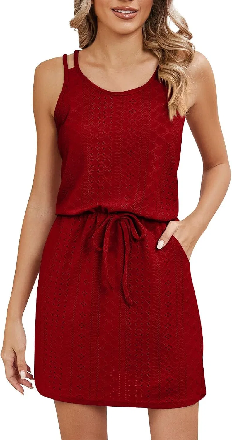 Женское пляжное платье-накидка с вырезами Spaghetti Strap, Red