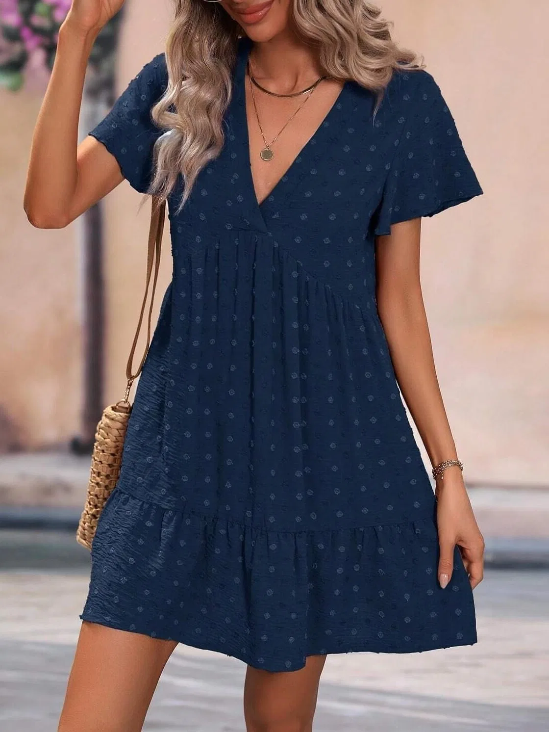 Женское пляжное платье с воланами V-образным вырезом, Navy Blue — фото 2