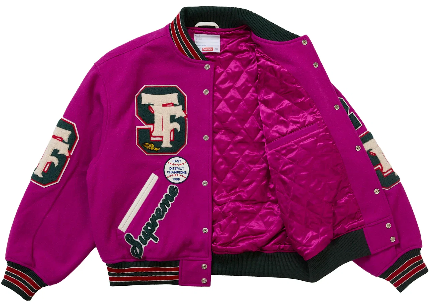 Мужская куртка-бомбер с принтом Supreme Drill Team Varsity Jacket Magenta — фото 2
