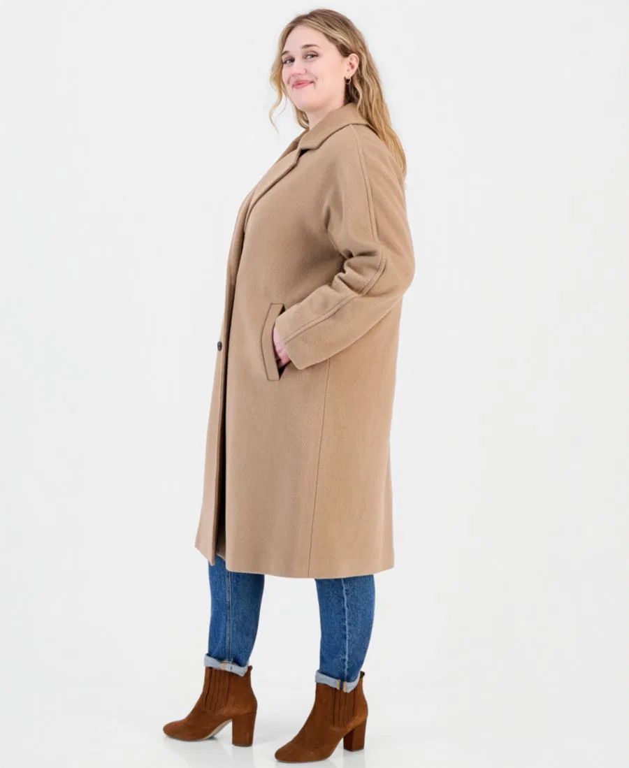 Пальто двубортное из шерстяной смеси с отложным воротником Calvin Klein, Camel — фото 3