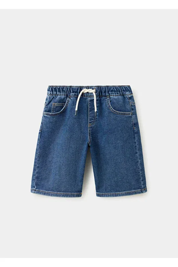 Детские джинсовые шорты для мальчиков с эластичным поясом Mango Kids, Dark Blue — фото 3