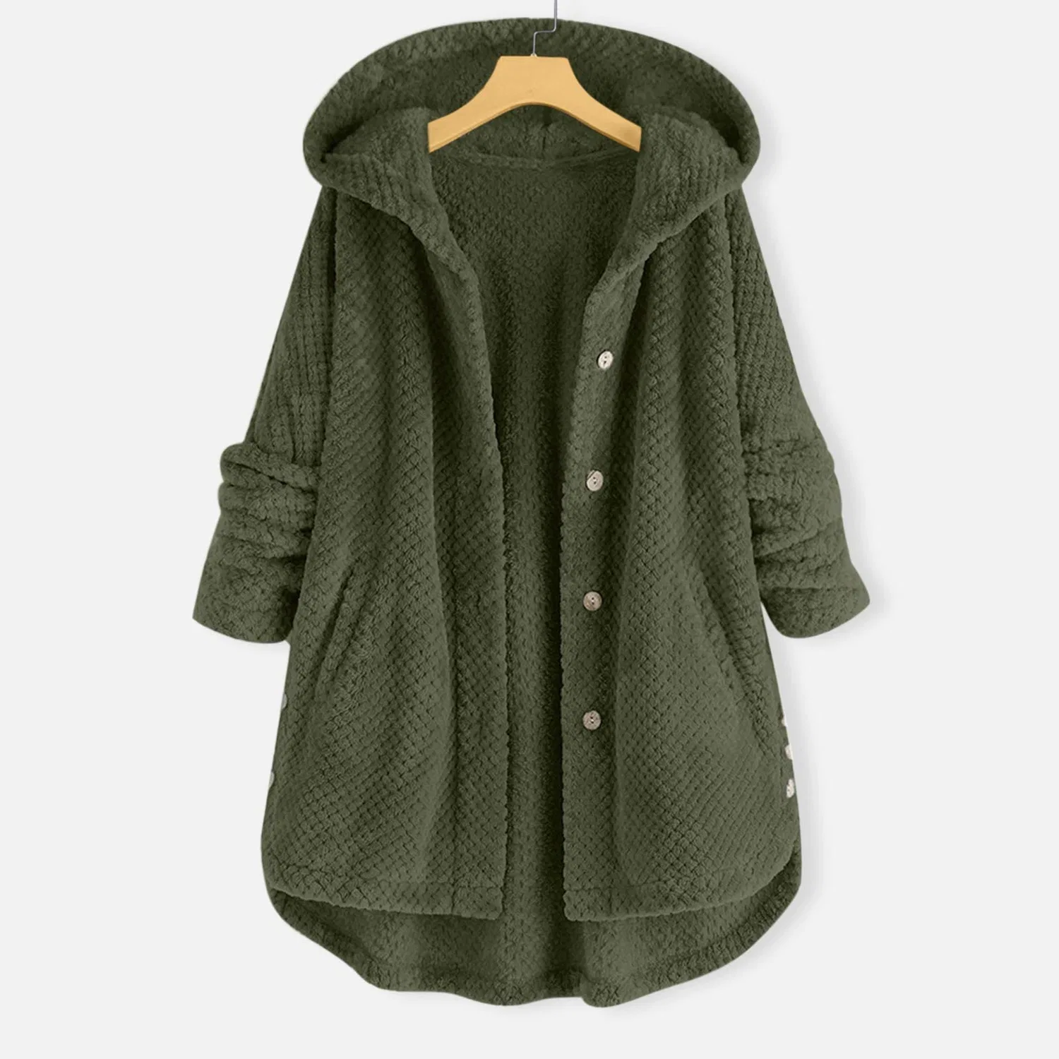 Женское зимнее пальто с капюшоном и флисовой подкладкой, army green — фото 2
