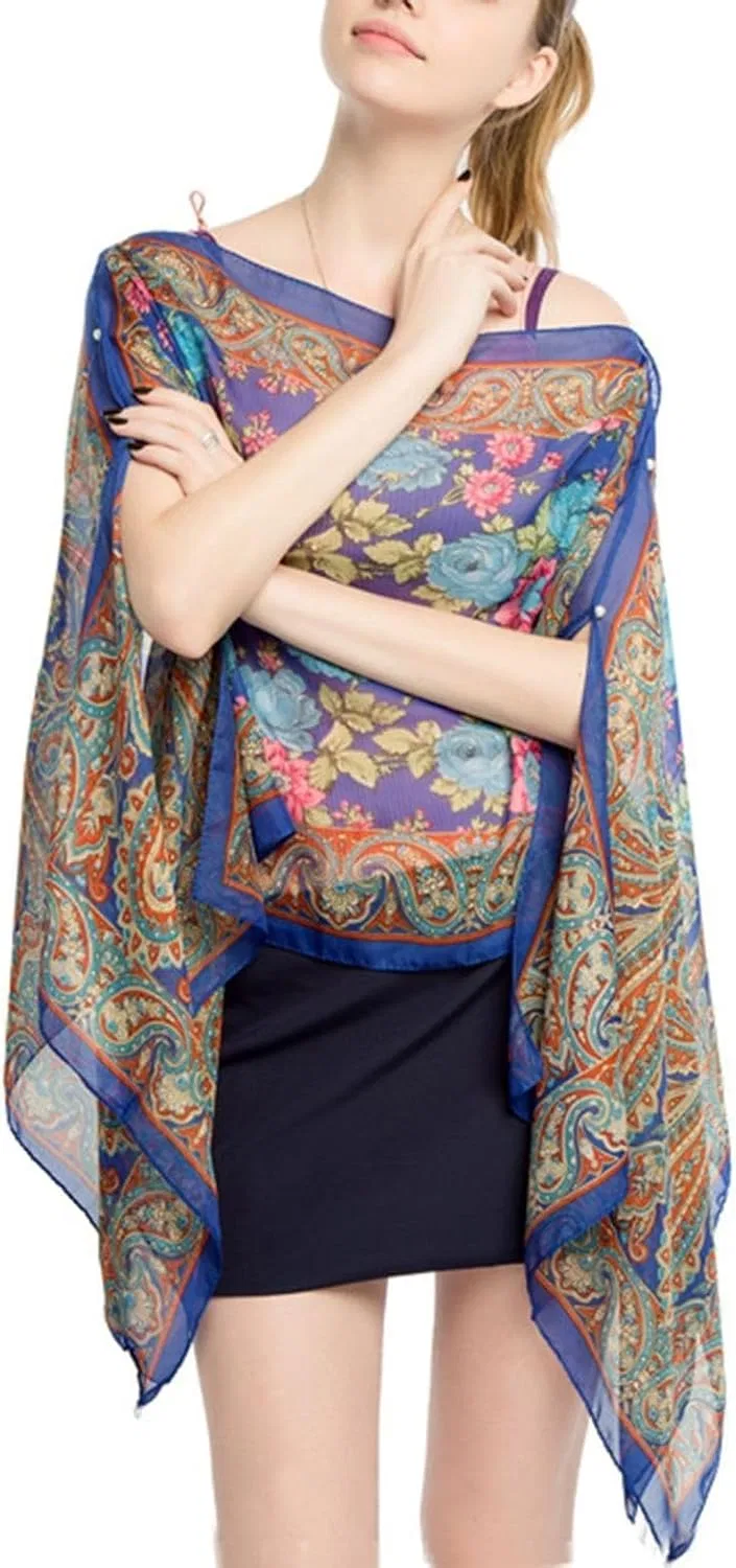 Женский пляжный парео с V-образным вырезом, Paisley, Royal Blue — фото 4