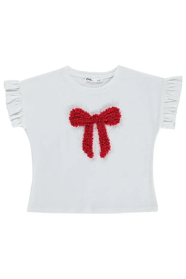 Детская футболка для девочек с коротким рукавом с оборкой Ruffle Sleeve T-Shirt Civil Girls, Off White — фото 3