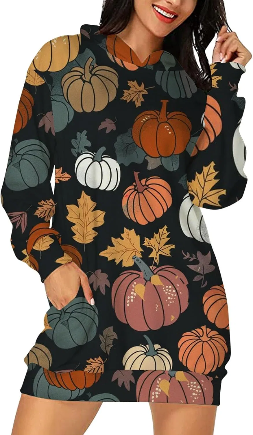 Женское платье-худи с принтом, Halloween, чёрный — фото 4