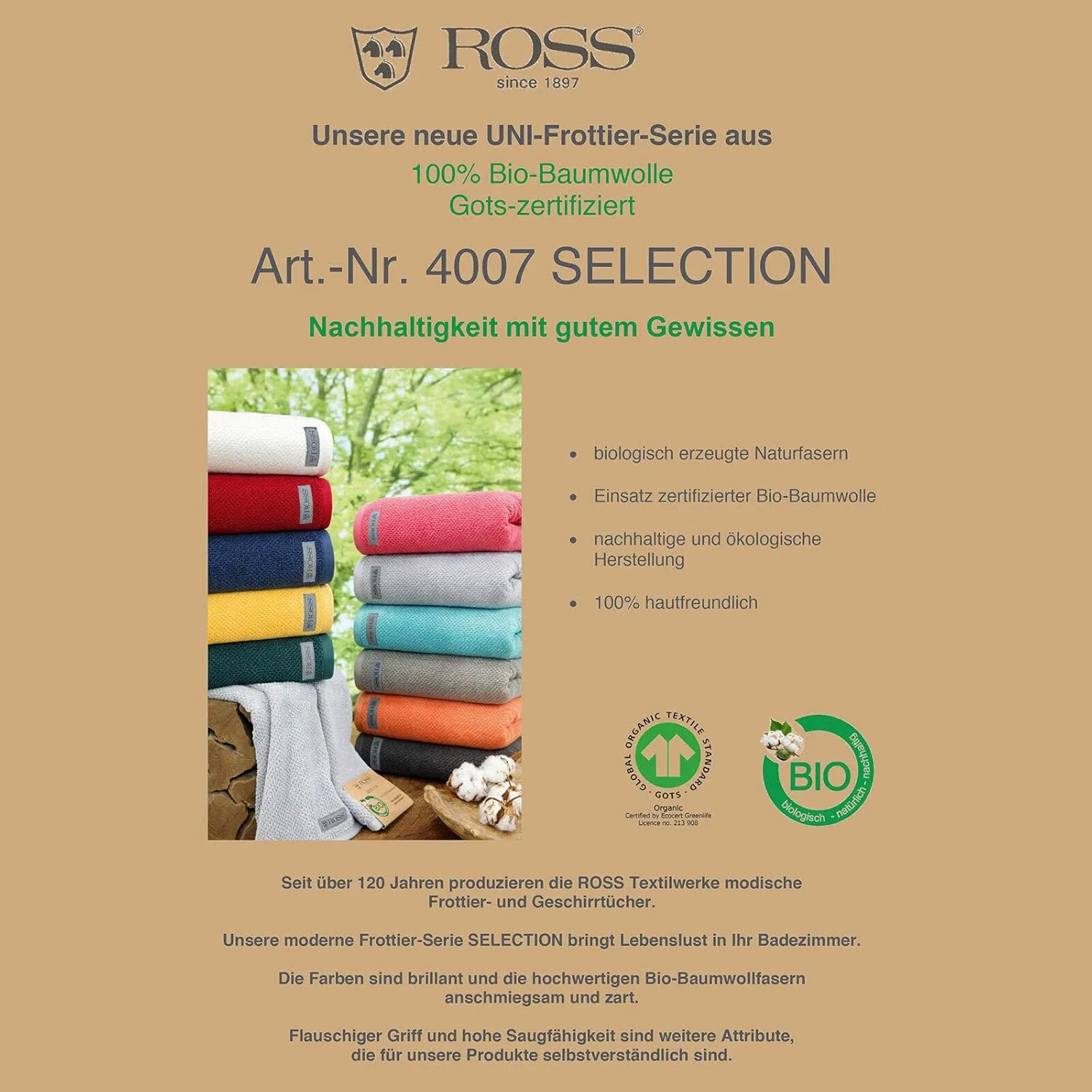 Мочалка для умывания Ross Organic Cotton 16x22 см, Natural Sand — фото 3