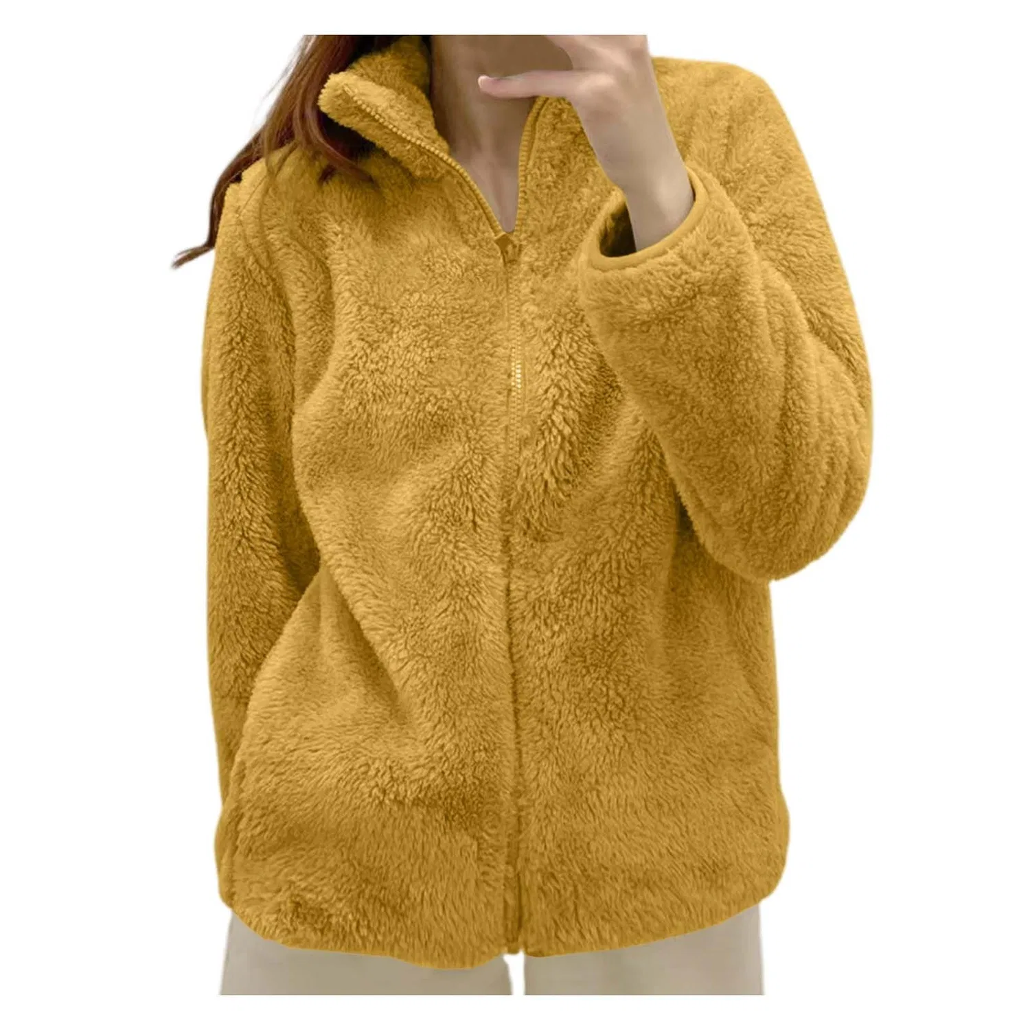 Женское флисовое полузамок-пальто с длинным рукавом, yellow