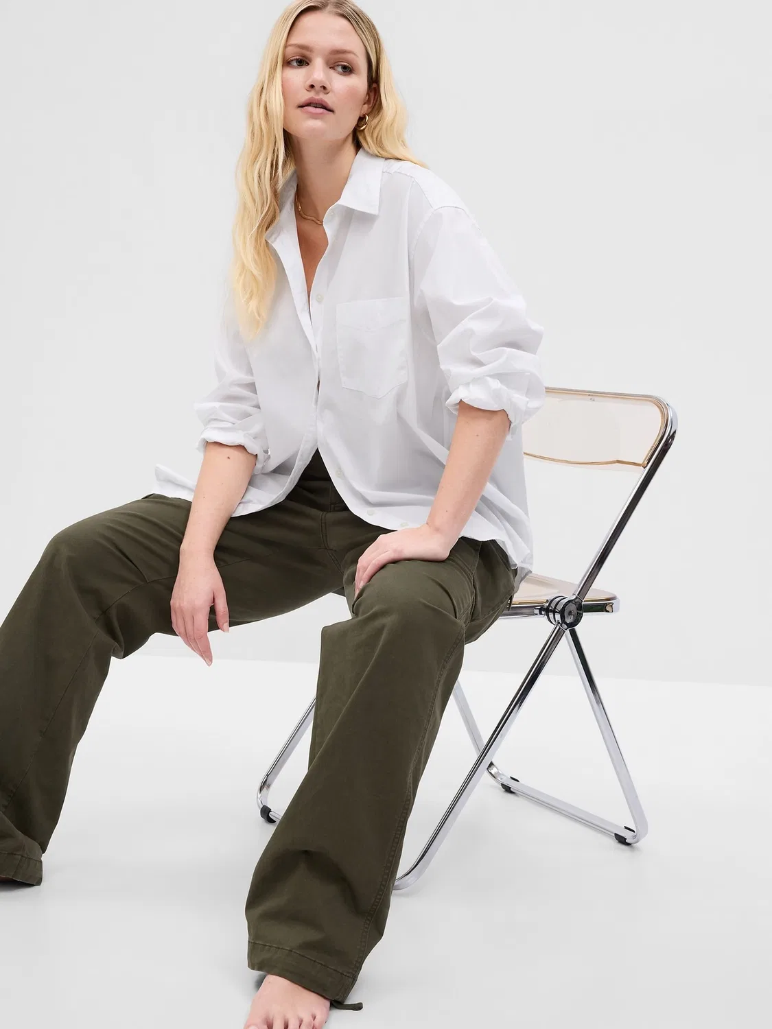 Рубашка оверсайз из хлопка Big Shirt Gap, белый — фото 4