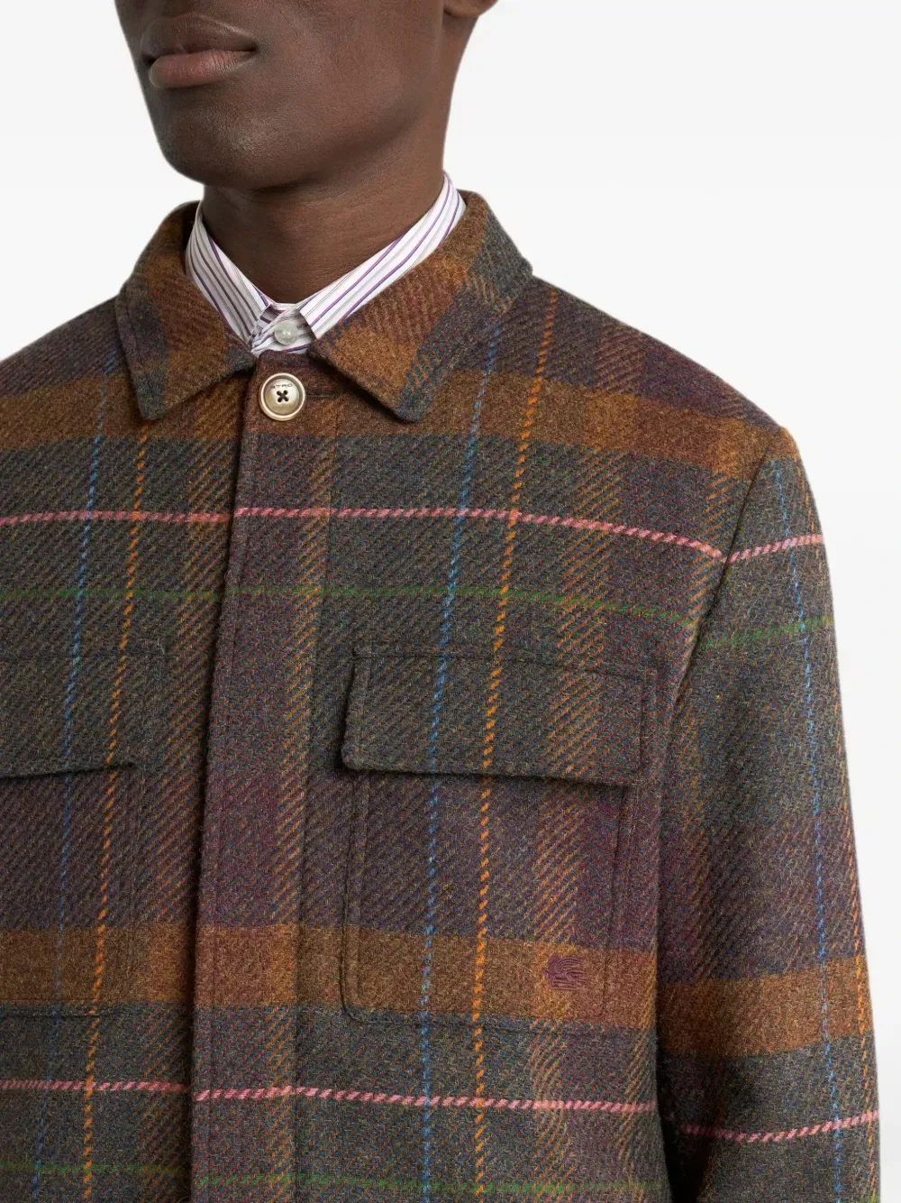 Рубашка-куртка из шерсти и кашемира Madras Etro, коричневый — фото 4