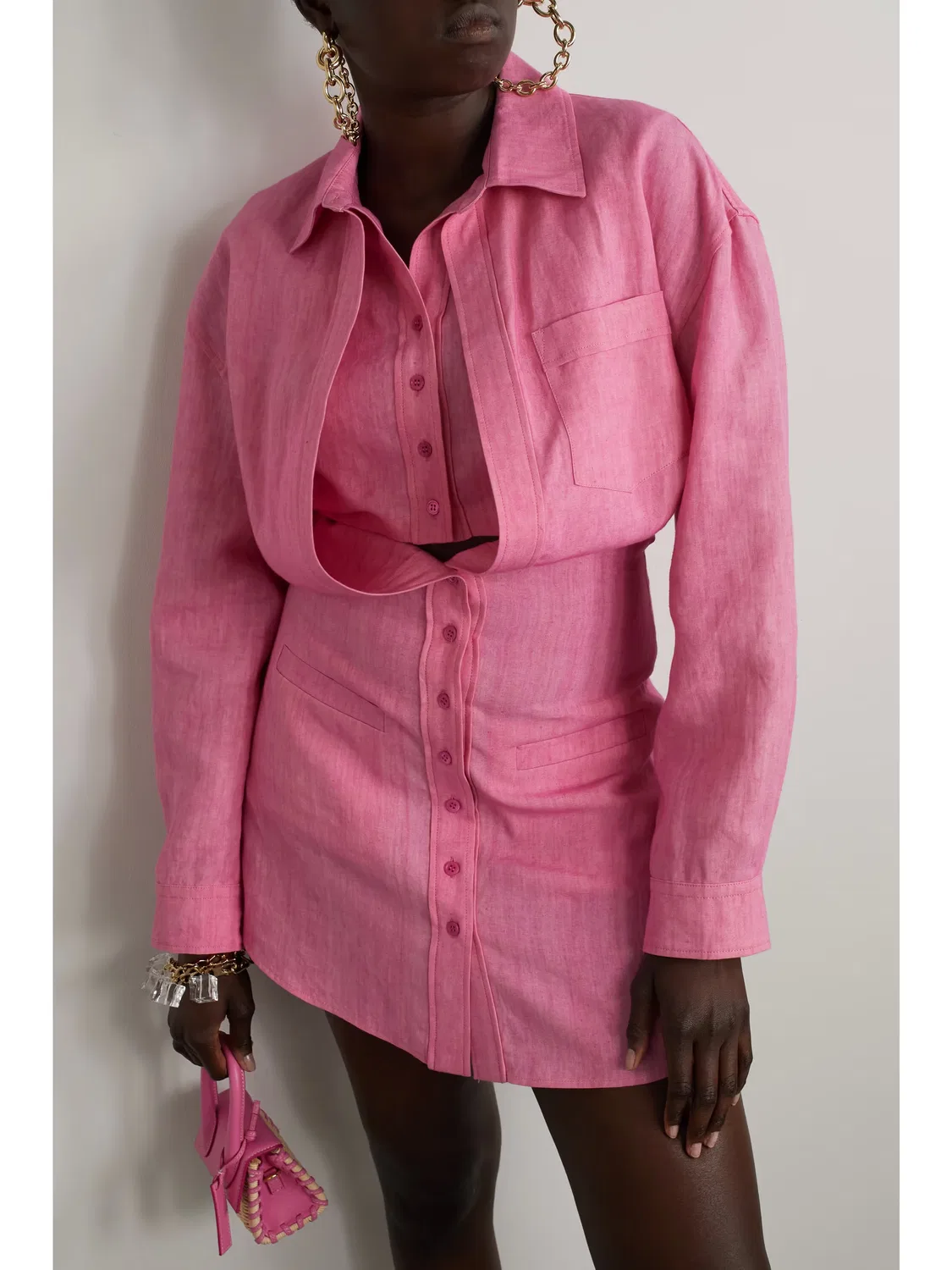 Платье-рубашка из многослойного льна Baunhilha Jacquemus, фуксия — фото 3