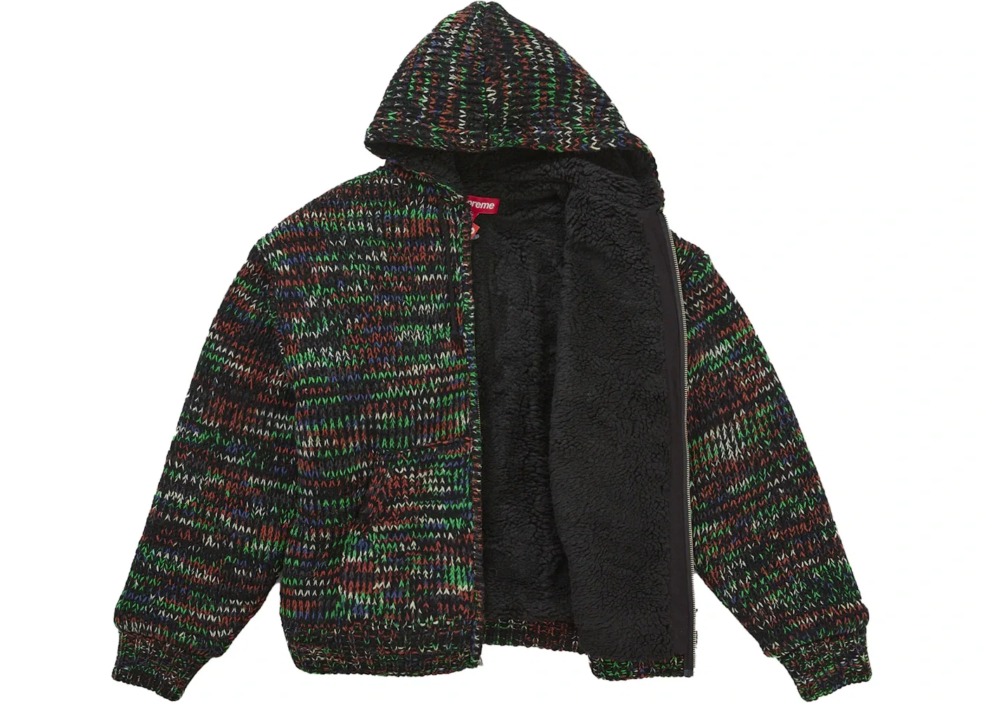 Мужской свитер с капюшоном на молнии с подкладкой из искусственного каракуля Supreme, Green Melange — фото 2