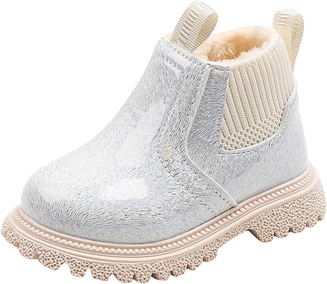 

Водонепроницаемые зимние ботинки для мальчиков и девочек, модные повседневные уличные комфортные ботильоны с блестящей отделкой и боковой молнией для малышей Generic, White