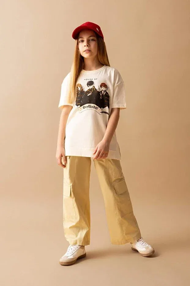Детские брюки для девочек широкие карго хлопковые Defacto, Beige-Bg433