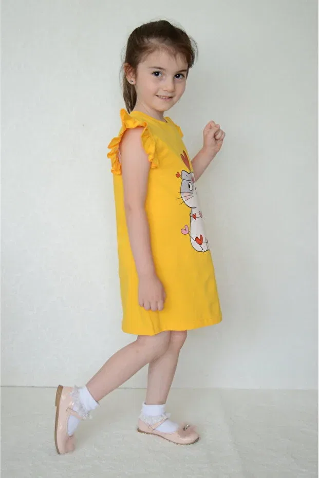 Детское платье для девочек с принтом Summer Girl's Dress Sevimli, Yellow — фото 2