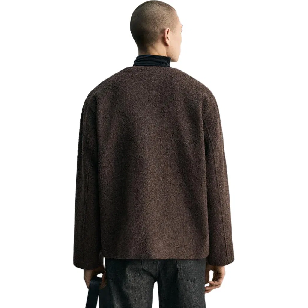 Мужской вязаный кардиган темно-коричневый с V-образным вырезом ZARA, Dark Brown — фото 4
