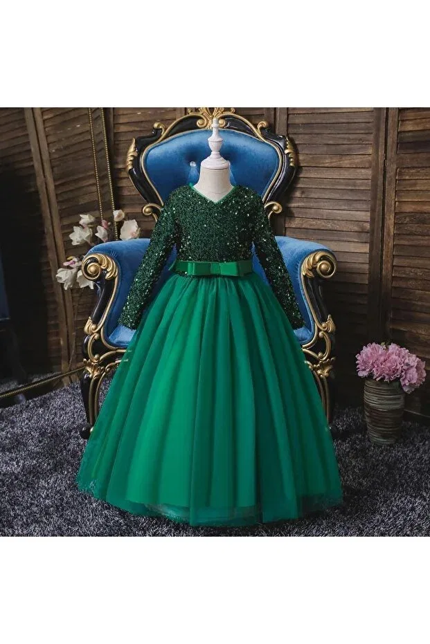 Детское платье для девочек с пайетками Mashotrend, Green