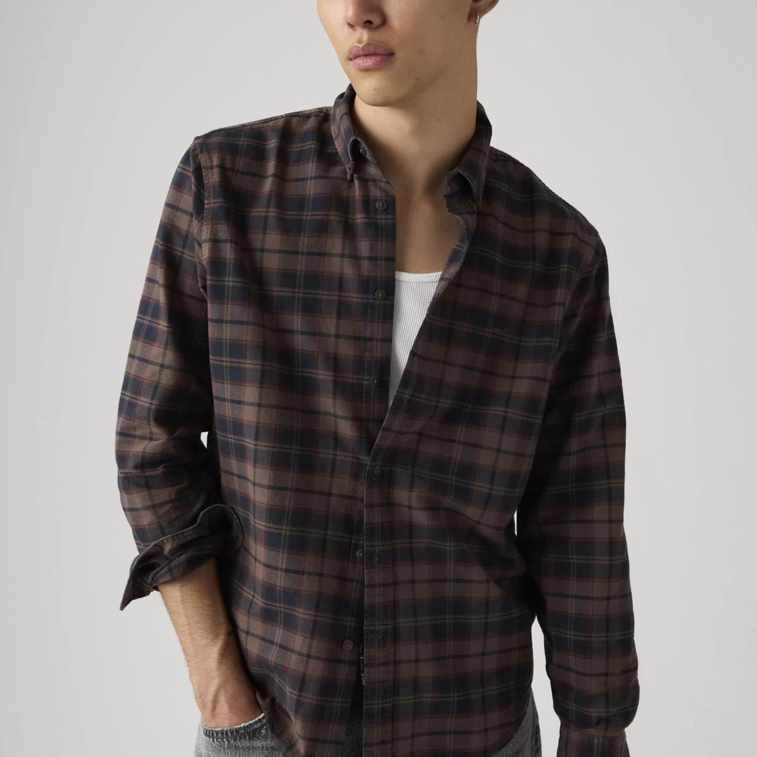 Мужская рубашка с длинным рукавом Levi's, Chocolate Gmt Dye Pl — фото 4