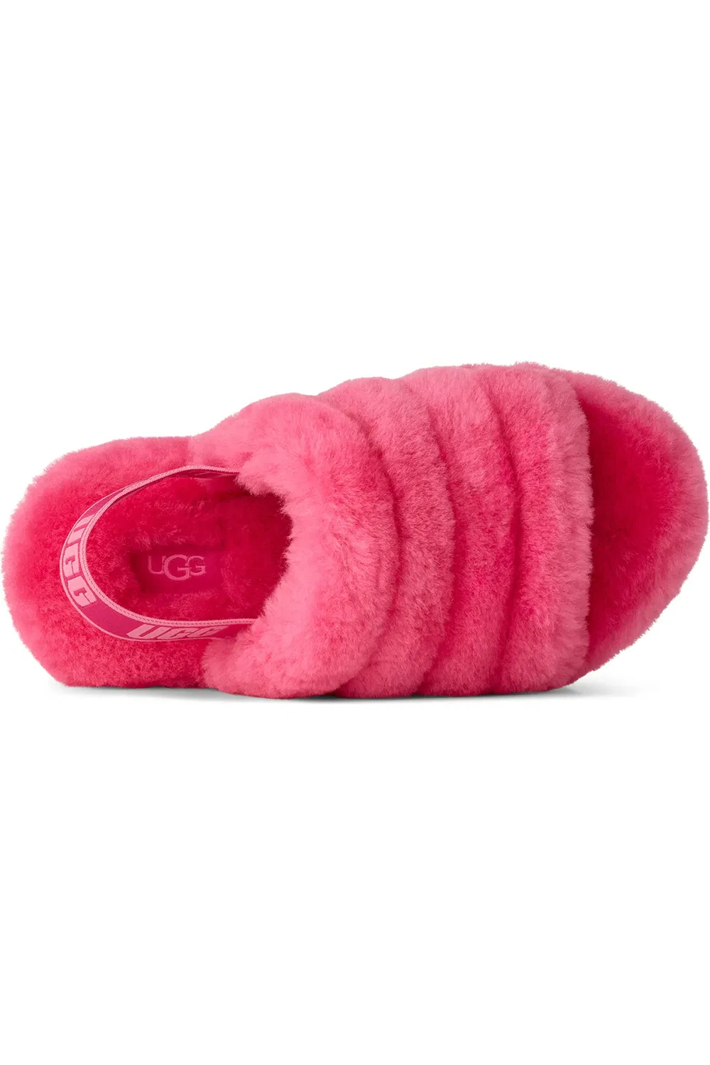 Детские сандалии сланцы на овечьей шерсти Fluff Yeah UGG, Deep Coral/Sachet Pink — фото 4