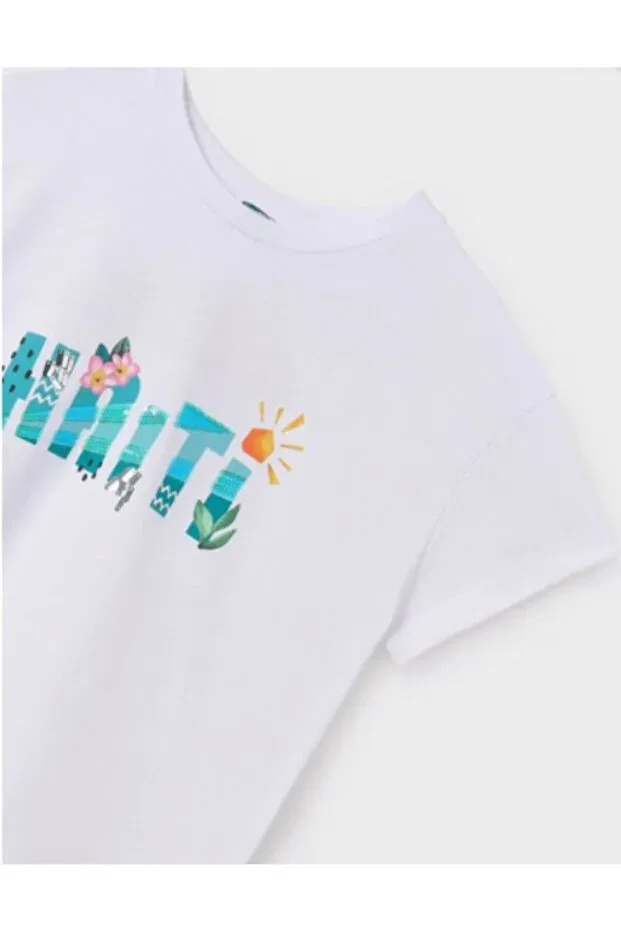 Детская футболка для девочек с принтом Graphic Cross Back Mayoral, Echru - Green — фото 3