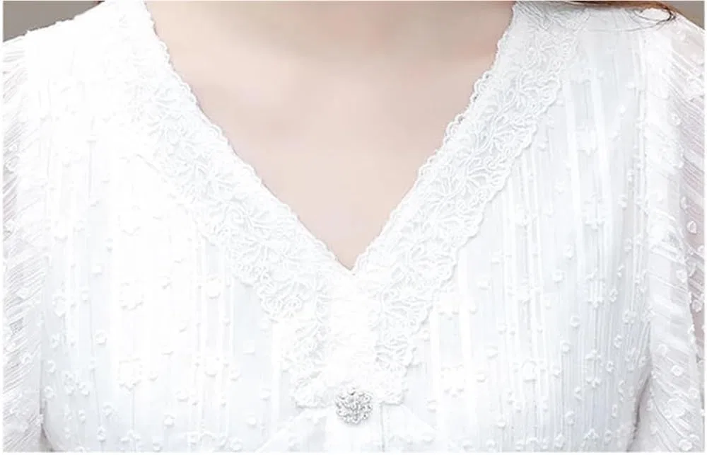 Женское кружевное платье миди с V-образным вырезом, White — фото 3