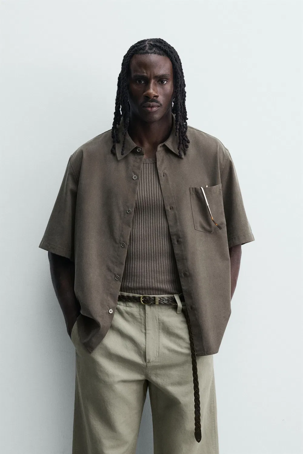 Свободная, струящаяся рубашка ZARA, mink brown — фото 2