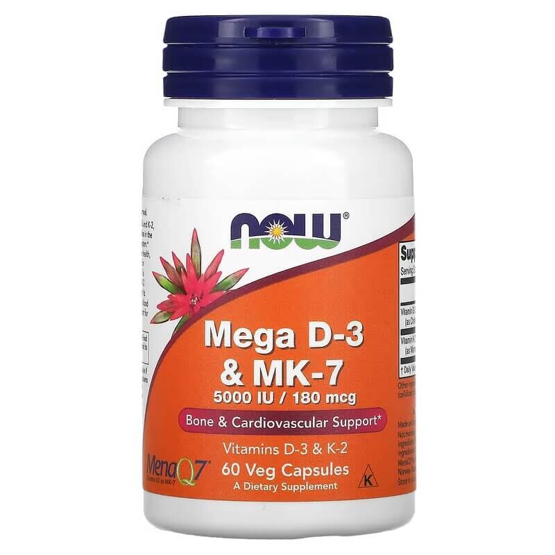 

Mega D-3 и MK-7 NOW Foods 180 мкг 5000 МЕ, 60 капсул