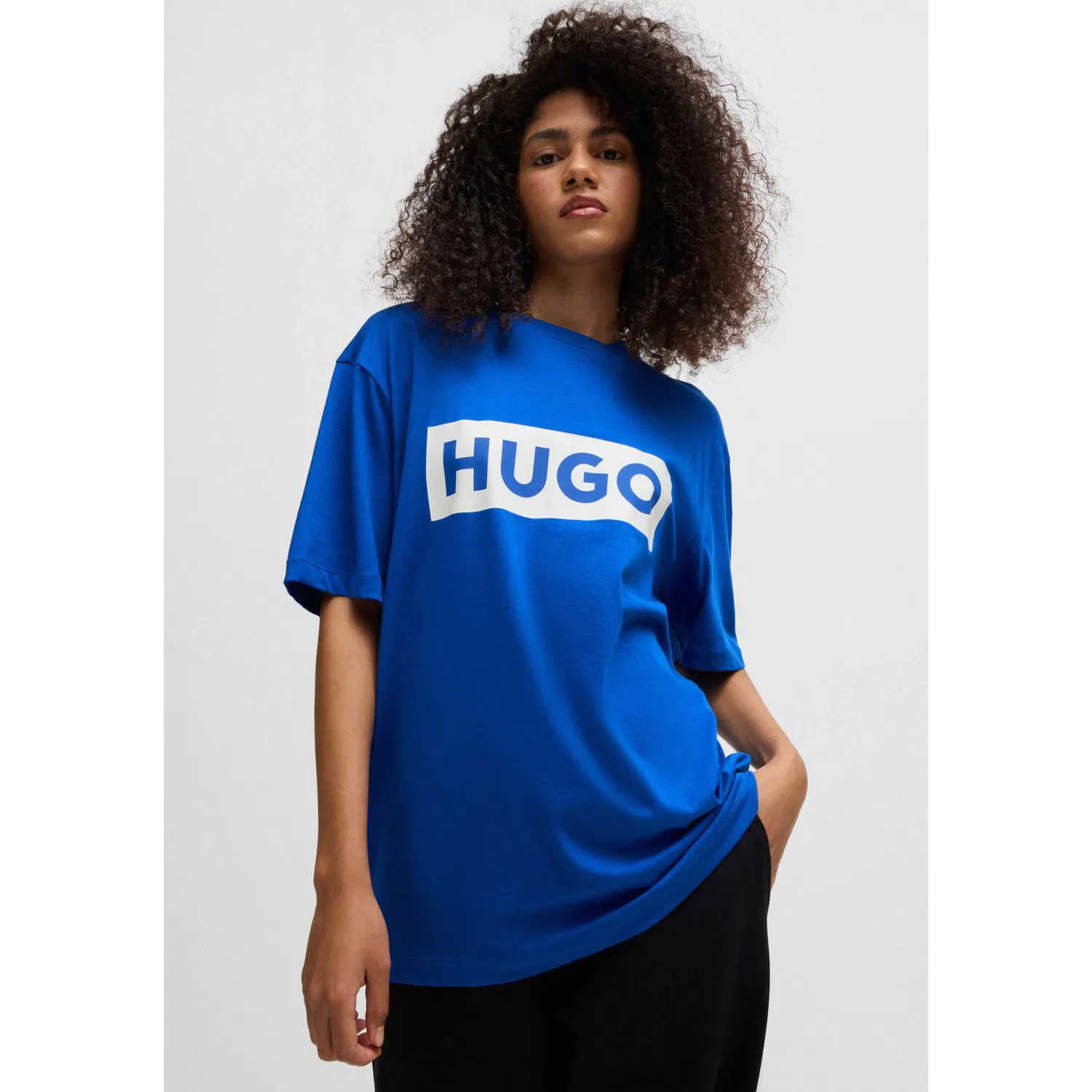 Детская хлопковая футболка с логотипом HUGO, Open Blue — фото 2