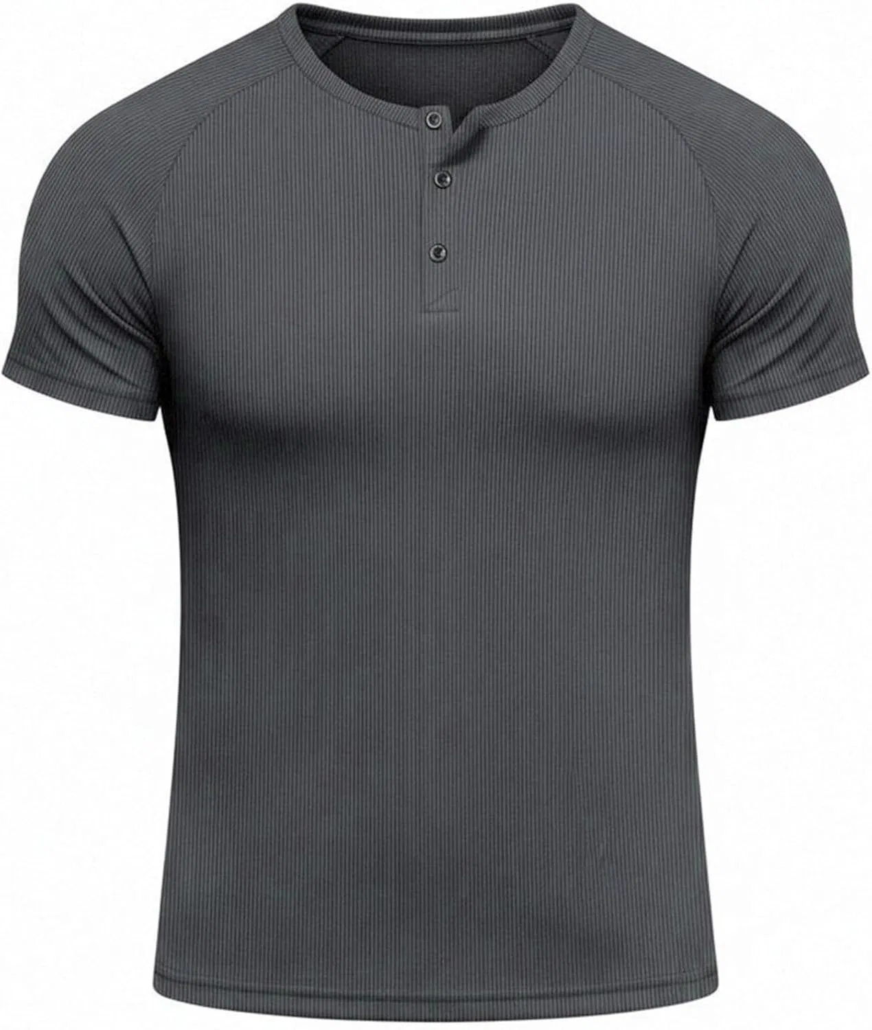 Мужская рифленая футболка-поло Henley Summer Crewneck Tee Shirts, Dark Gray — фото 3
