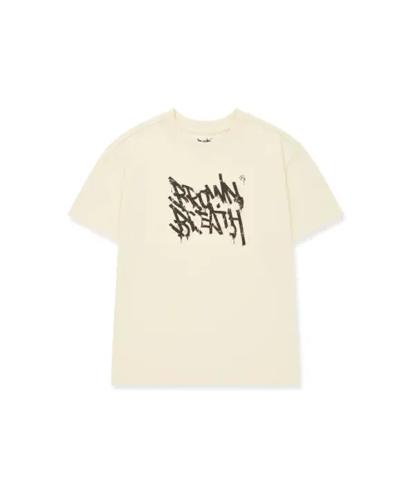Футболка с коротким рукавом Kids basic tag one point tee, быстросохнущая, Brownbreath Kids, кремовый — фото 2