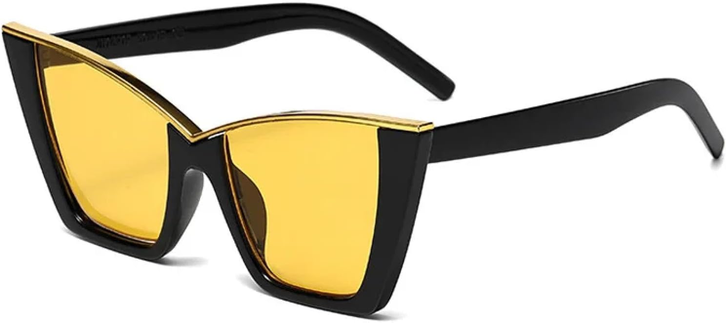 

Солнцезащитные очки с защитой от УФ-излучения UV400 | Большие линзы в стиле «кошачий глаз» с яркими цветными линзами | Для женщин и мужчин, для занятий спортом на открытом воздухе и вождения DSVIGF, Black-yellow