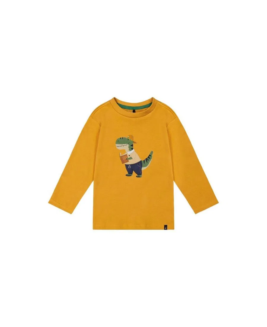 Футболка с длинным рукавом с аппликацией динозавра Deux par Deux, Mustard Yellow