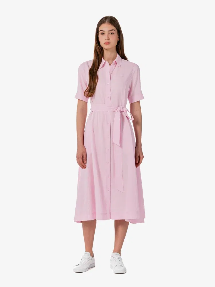 Платье-рубашка льняное LACOSTE Pink
