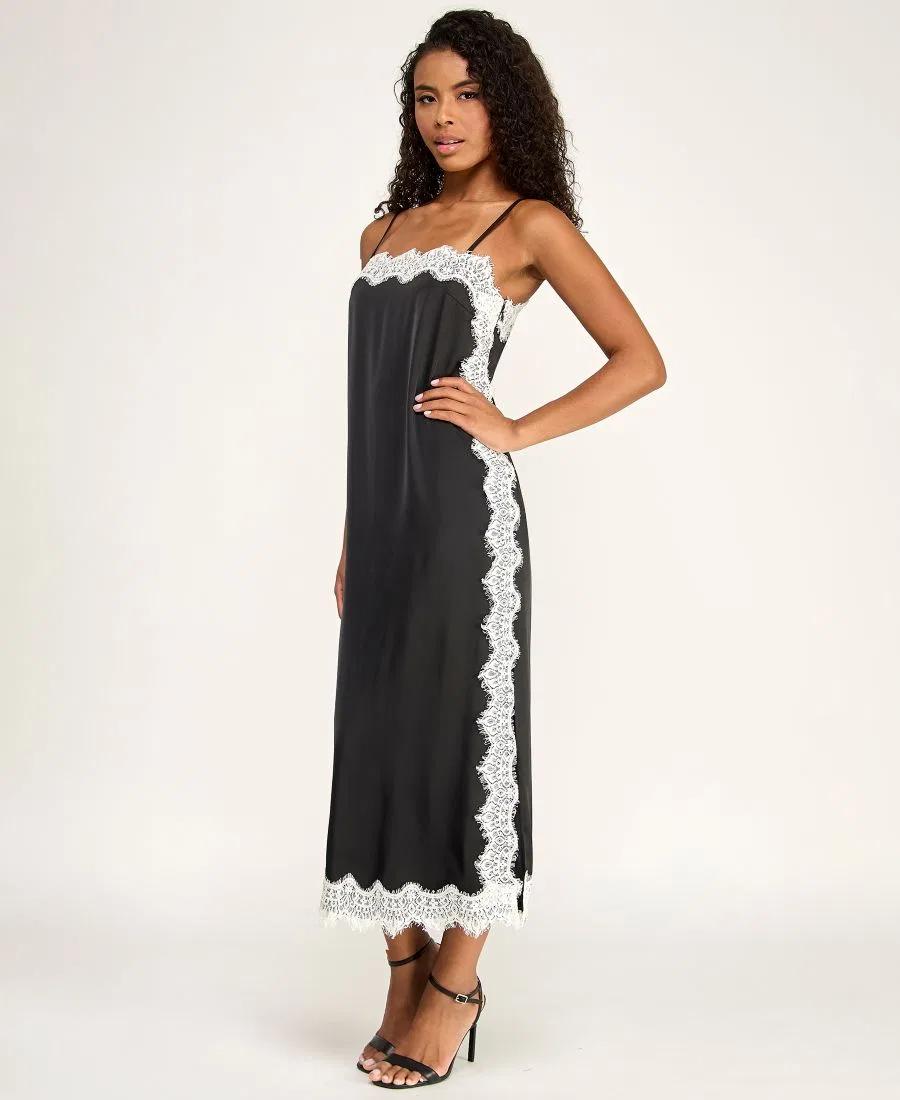 Платье-комбинация без рукавов с прямым вырезом, модель Slip Dress SENI & CADE, Black/Ivory — фото 3