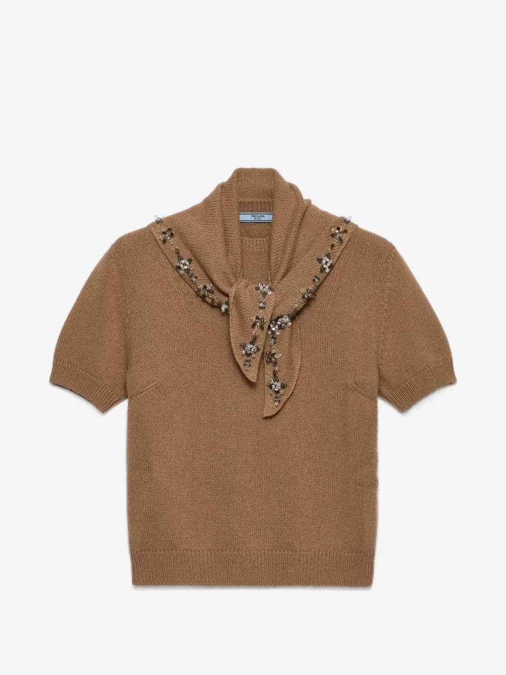 Кашемировый свитер с короткими рукавами и шарфом Prada, коричневый