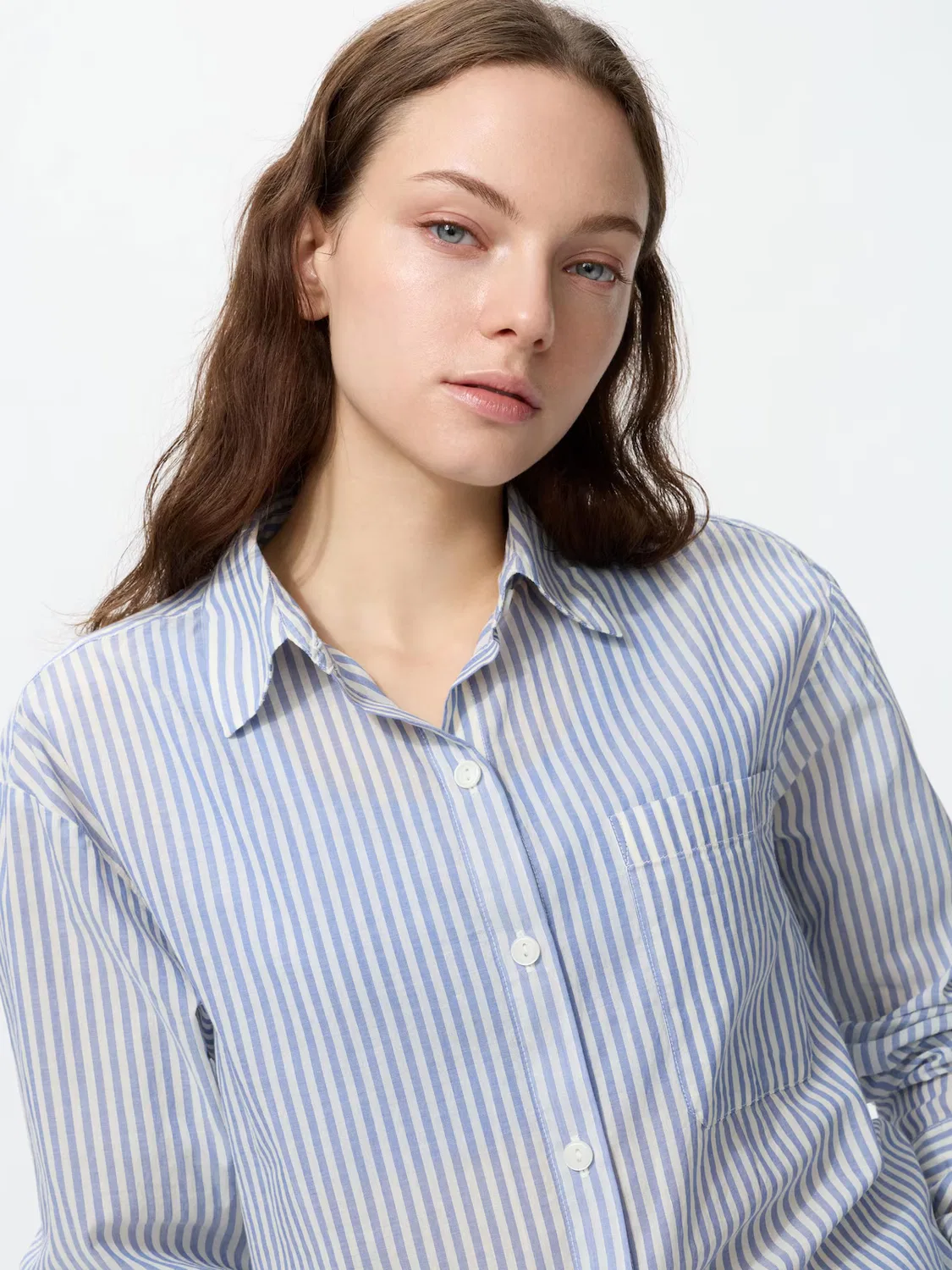 Рубашка Uniqlo Длинная хлопковая, оливковый — фото 3