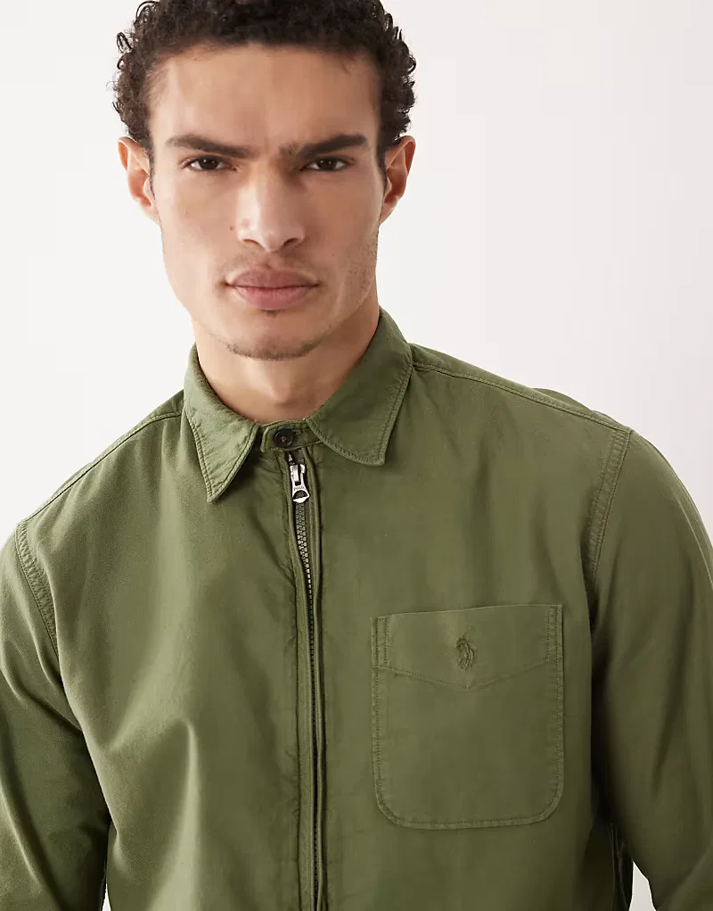 Рубашка Polo Ralph Lauren Sport с длинными рукавами и застежкой-молнией, хаки — фото 3
