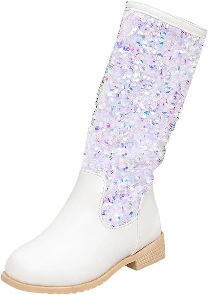 Детские сапоги для девочек с блестками Western Cowboy Fashion Sequins, White