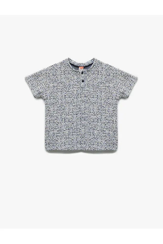 Детская футболка с пуговицами Button Detailed Short Sleeve Crew Neck Knitted T-Shirt Koton, Blue Patterned