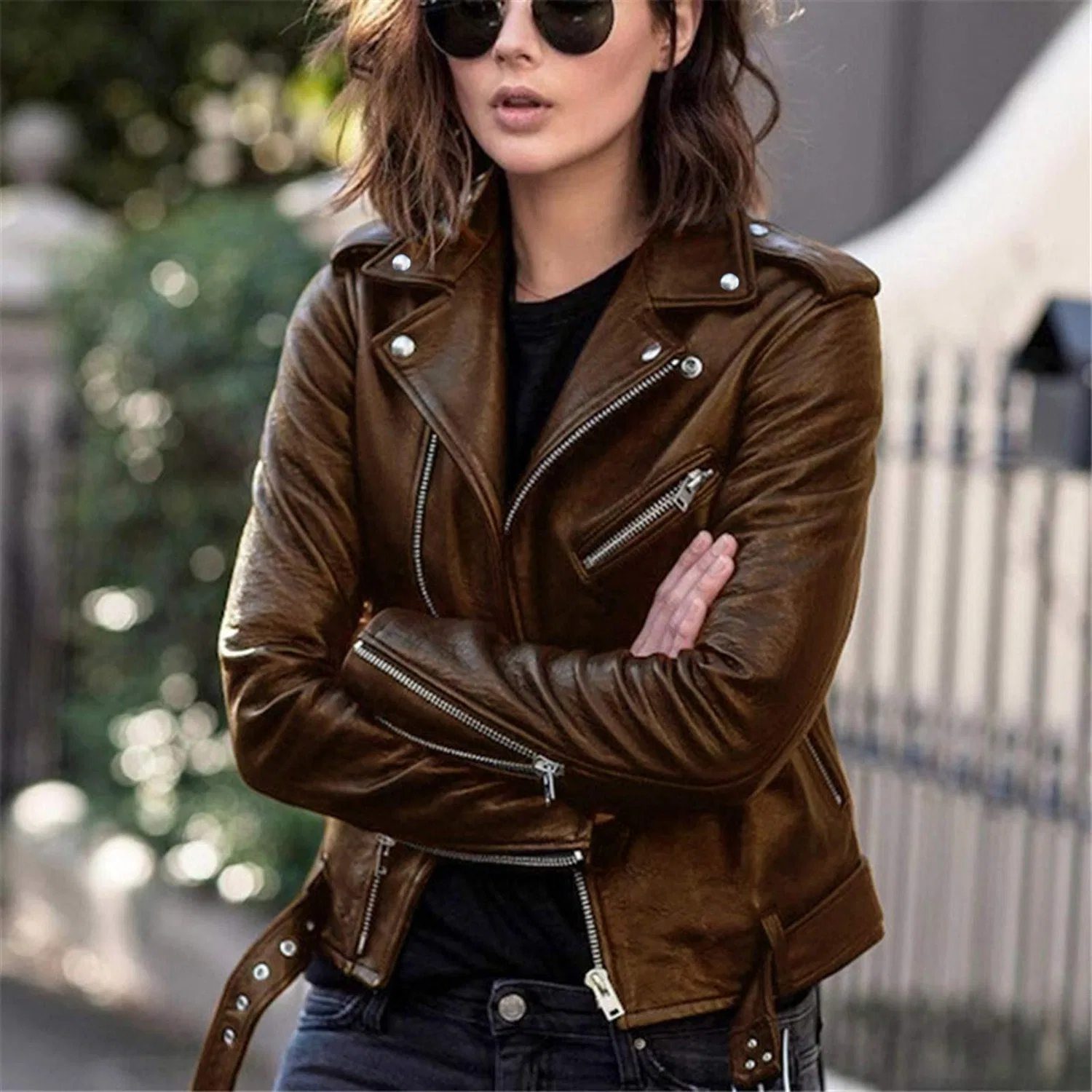 Женская куртка с длинным рукавом Slim Zip, Brown — фото 2