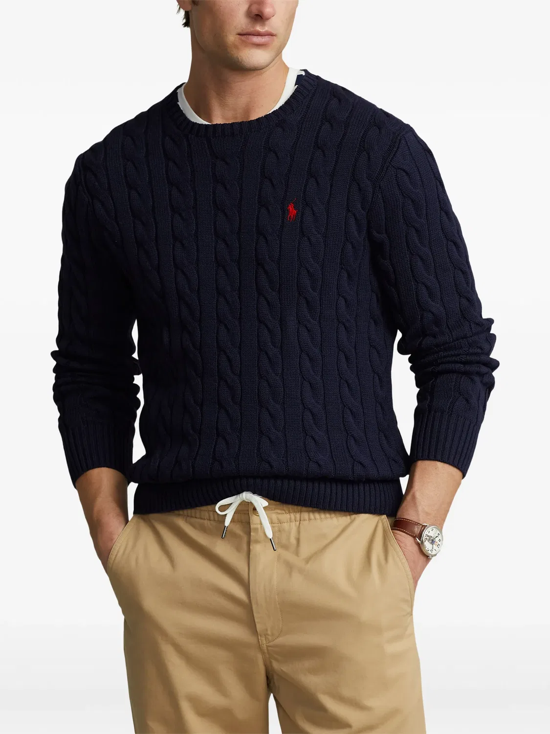 Свитер с круглым вырезом и косичками Polo Ralph Lauren, синий — фото 3