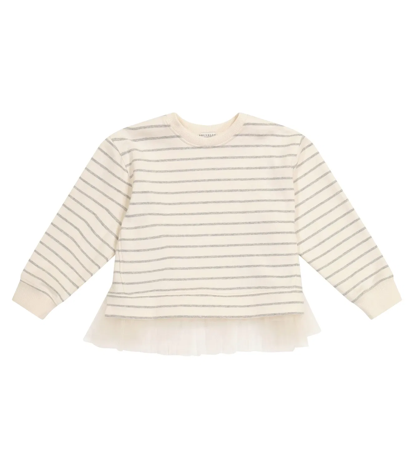 Свитшот полосатый с тюлевой отделкой Brunello Cucinelli Kids, белый